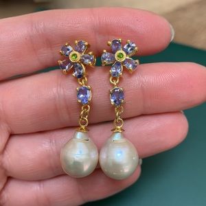 Sterling Silver Cultured Pearl Earrings with Tanzanite